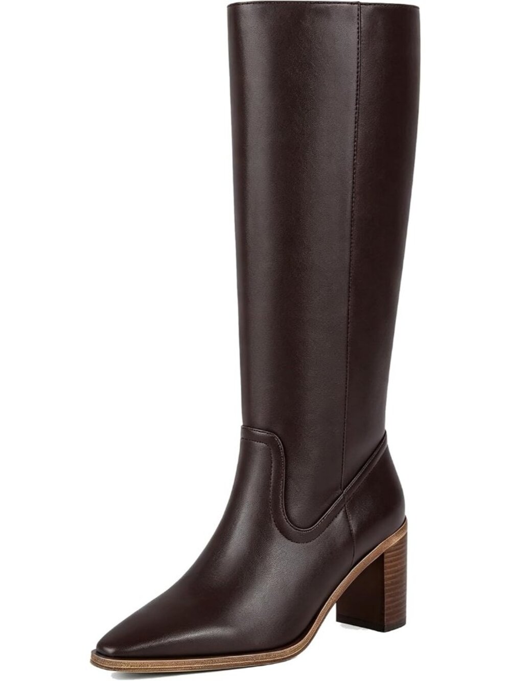 Women's Chocolate Knee High Boots Chunky Heel Boots 2.95" Heels Square Toe Zip